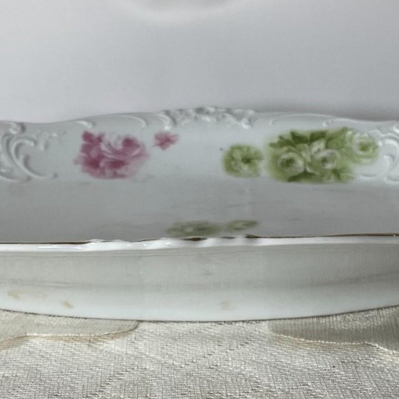 Vintage Hermann Ohme Élyseé Oval Platter- Pink & Green Underglaze Roses On White - Picture 6 of 8